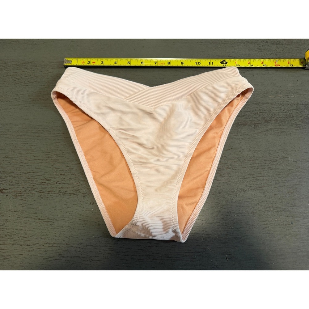 J.Crew Re-Imagined Ribbed V-Front High-Leg Bikini Bottom Pink Small